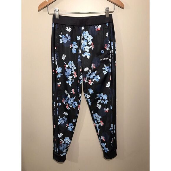 Adidas Girls Floral Tricot Jogger Pants Sz Large 14 Style AK4615 Print Black - Picture 2 of 7